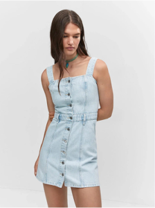 Mango Button Denim Dress Light Blue Minidress