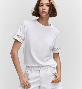 Women Solid Polo Neck Cotton Blend White T-Shirt